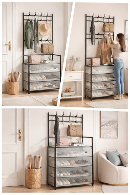 Organizador de Zapatos + Perchero🧥 – Todo Ordenado en un Solo Lugar