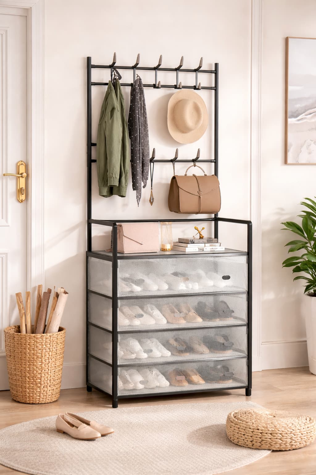 Organizador de Zapatos + Perchero🧥 – Todo Ordenado en un Solo Lugar
