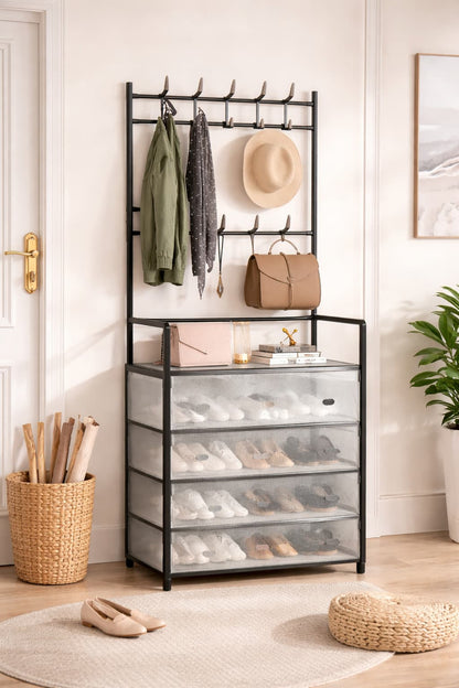 Organizador de Zapatos + Perchero🧥 – Todo Ordenado en un Solo Lugar