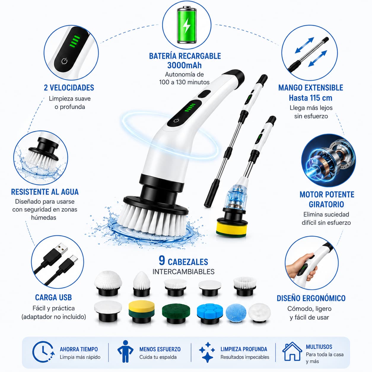 🧼Cepillo Electrico 9 en 1 - Limpieza total sin esfuerzo 🤩