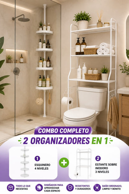 SUPER COMBO🔥: Organizador de Baño 3 Niveles + Esquinero para Ducha🛁 🤩