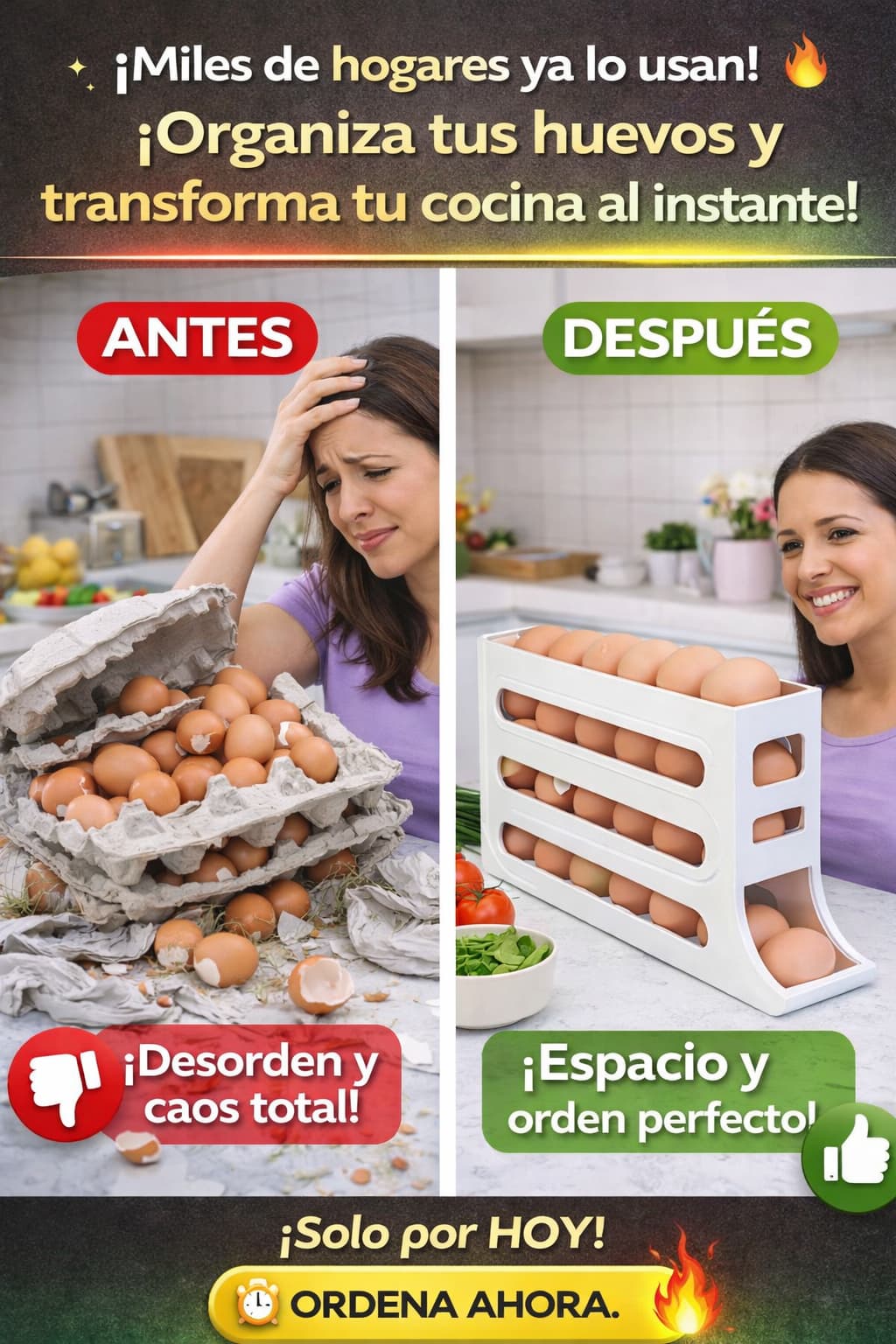 Dispensador Automático de Huevos 🥚 – Ahorra Espacio y Evita Rupturas
