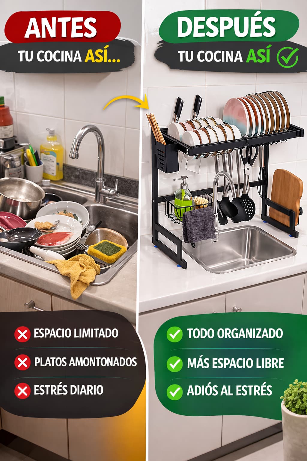 Escurridor de Cocina Premium 🍽️– Seca y Organiza Sin Desorden