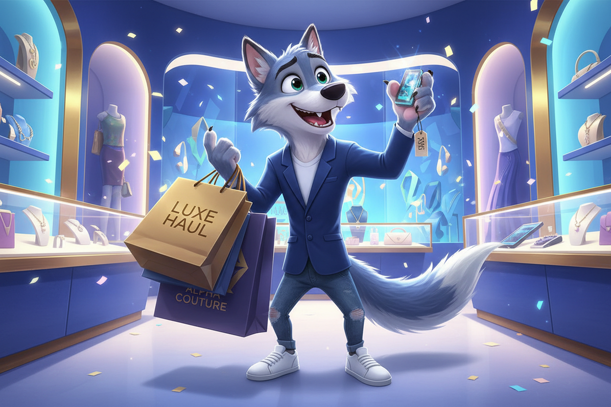 animated wolf purchasing high quality items