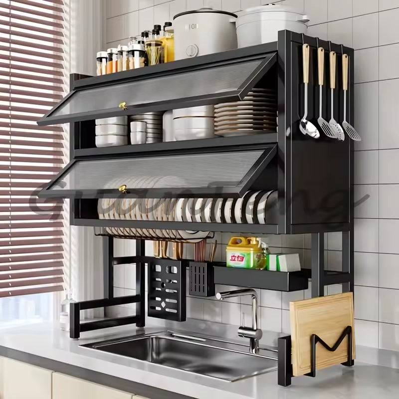 Escurridor Doble Nivel Con Puertas 🤩– Organiza y Protege Tu Cocina