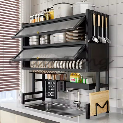 Escurridor Doble Nivel Con Puertas 🤩– Organiza y Protege Tu Cocina
